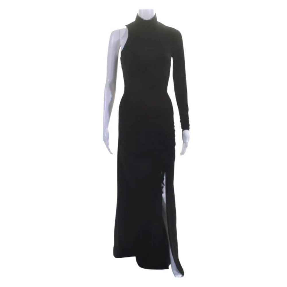 Cinq A Sept Francoise Gown Size 2 Black Ruched One Shoulder Maxi Dress